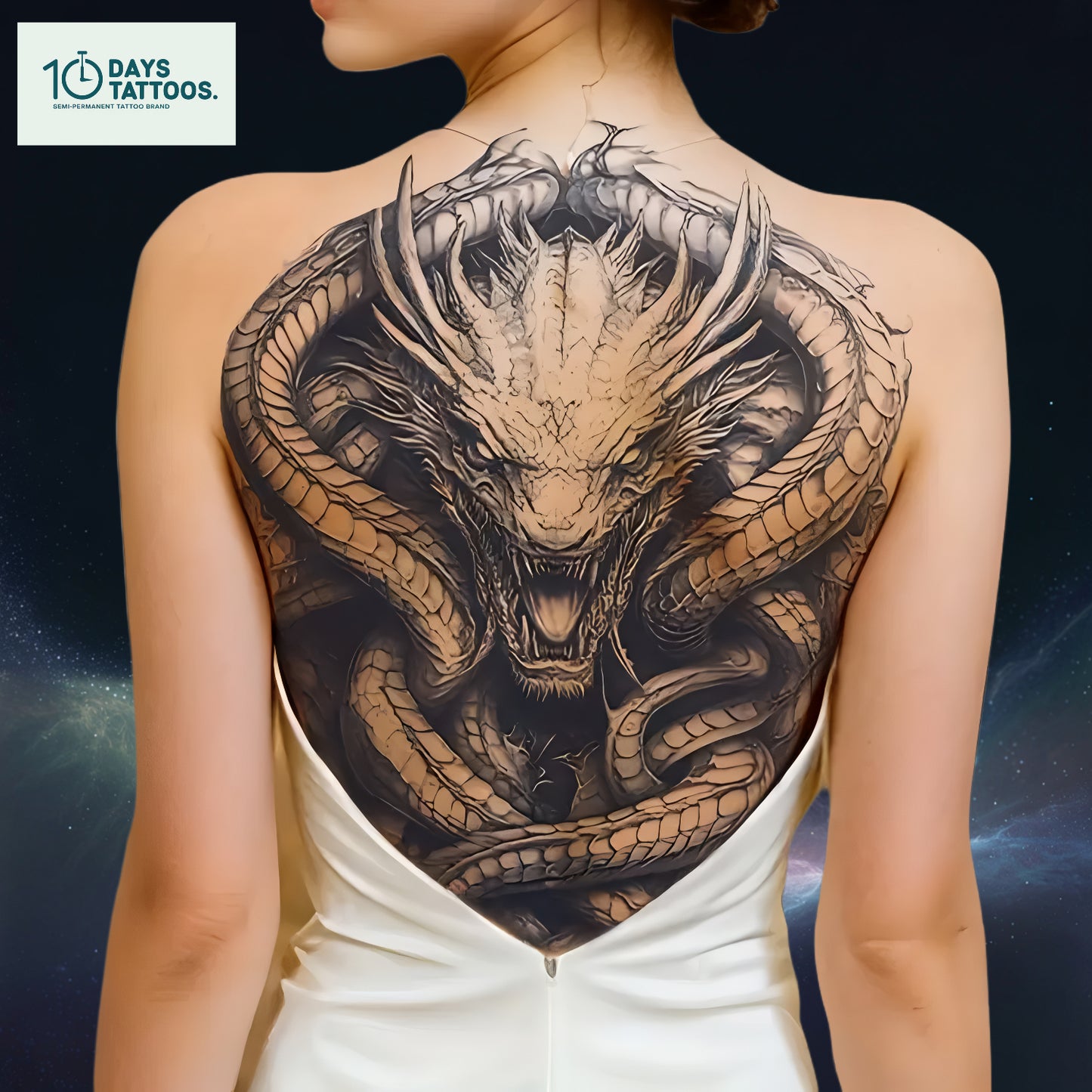 Tatouage Semi-Permanent «Roi des Serpents» – Serpent 🐍 & Couronne Réalistes, Style Réalisme Noir
