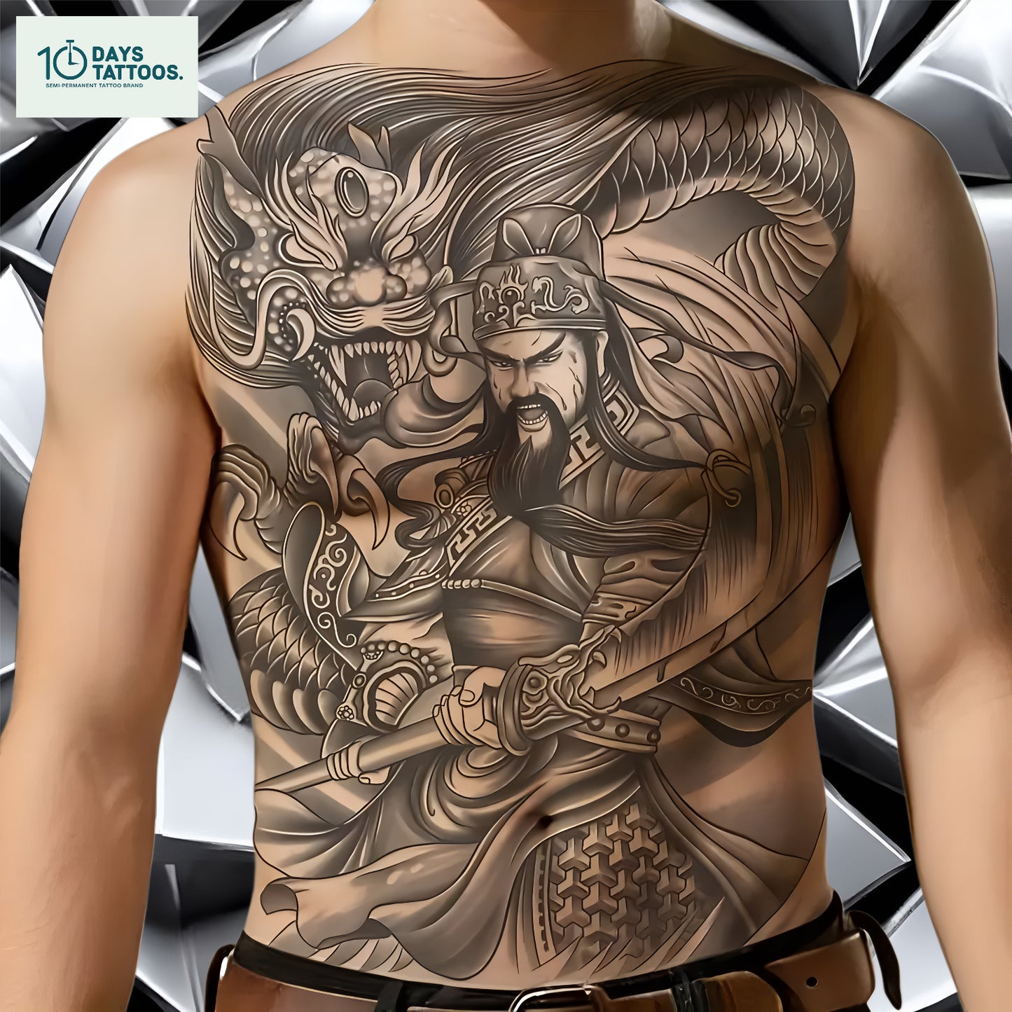 Tatouage Semi-Permanent « Guerrier du Dragon » – Dragon Réaliste & Guerrier