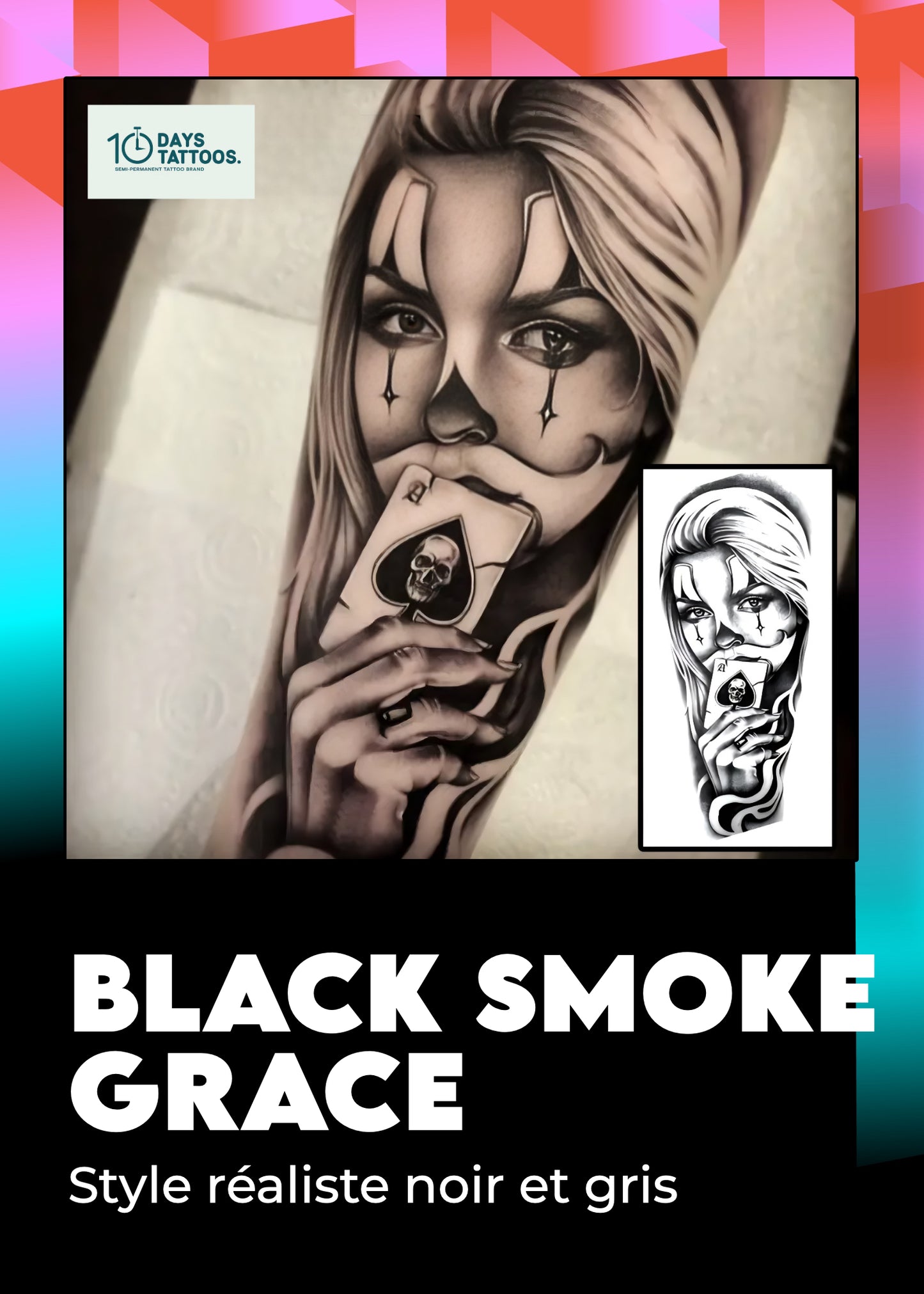 Tatouage Semi-Permanent « Black Smoke Grace » – Mains Élégantes & Volutes, Style Réalisme Noir