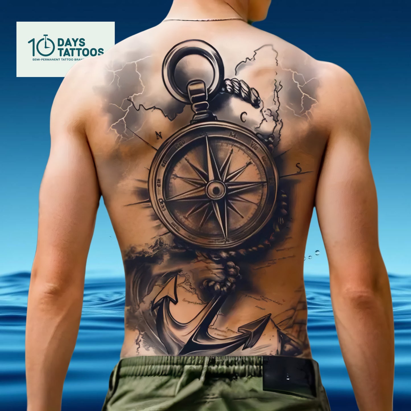 ⚓ Tatouage Semi-Permanent «L'ancre de l'âme» – Ancre & Vagues Réalistes, Style Organique