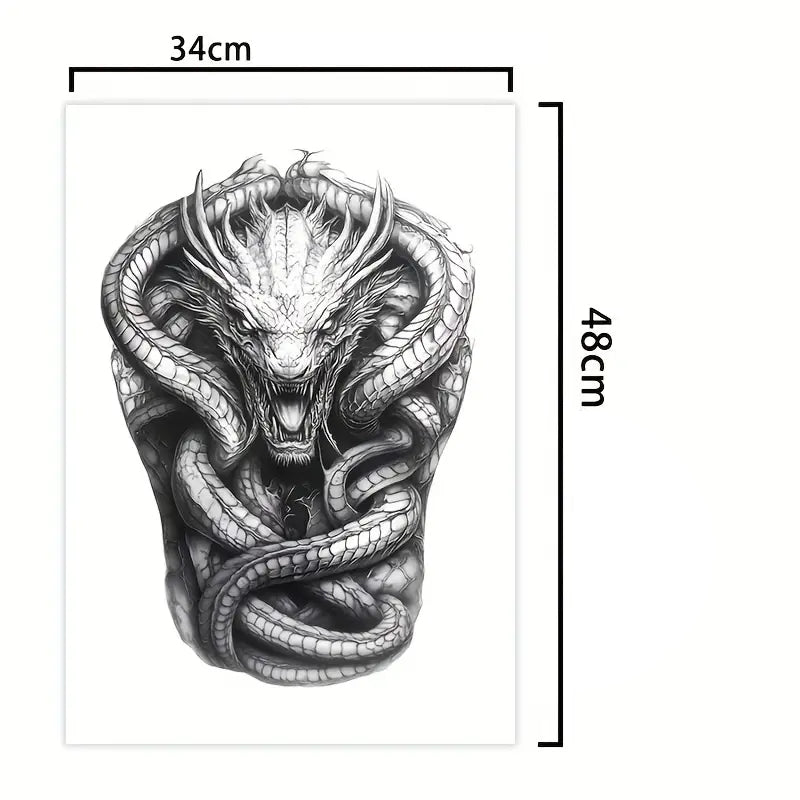 Tatouage Semi-Permanent «Roi des Serpents» – Serpent 🐍 & Couronne Réalistes, Style Réalisme Noir