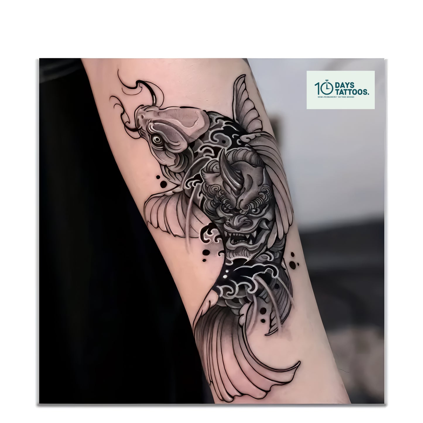 Tatouage Semi-Permanent « Koi Ōni Fusion » – Style Réalisme Noir