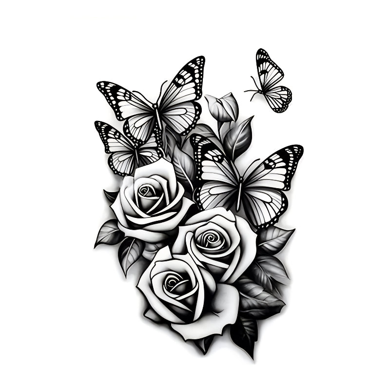 Tatouage « Rose Éternelle avec Papillons