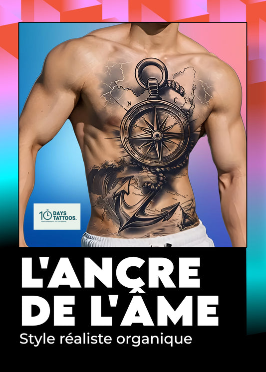 ⚓ Tatouage Semi-Permanent «L'ancre de l'âme» – Ancre & Vagues Réalistes, Style Organique