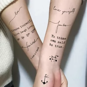 tatouage temporaire art linéaire minimaliste waterproof motifs fins marron noir