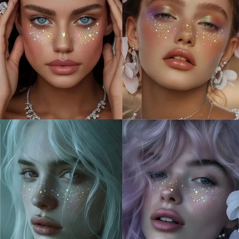 sticker paillettes laser arc-en-ciel holographique party maquillage festival waterproof