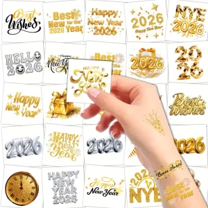 tatouage temporaire feu d’artifice doré chiffre 2026 photo nouvelle année fête urbaine