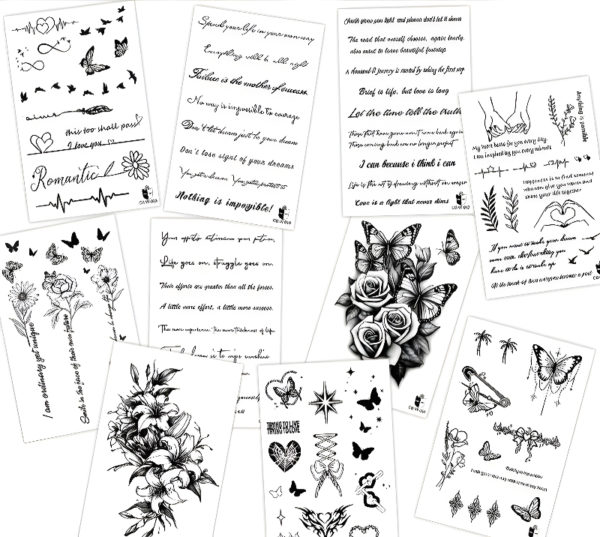 tatouage temporaire feuille Y2K mode symboles fleurs messages waterproof longue durée