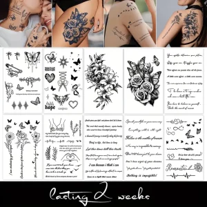 tatouage temporaire papillon fleurs english waterproof longue durée femme chic