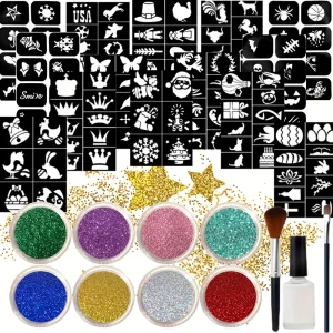 pochoirs tatouage pailleté noël flocon sapin renne étoile réutilisable glitter