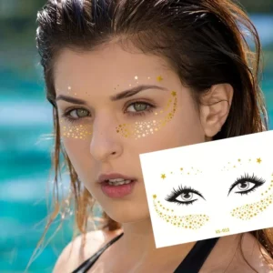 tatouage temporaire yeux métallisés or argent regard eyeliner club danse réveillon