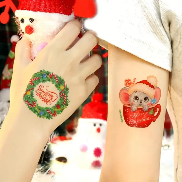 tatouage temporaire noël pailleté sapin père noël animaux flocon fêtes glitter