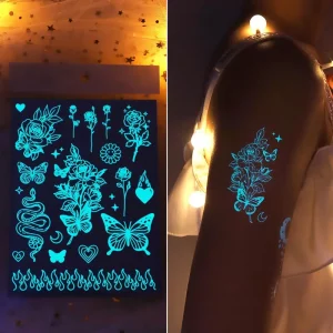 tatouage temporaire lotus bleu blanc artistique waterproof épaule bras inspiration festival