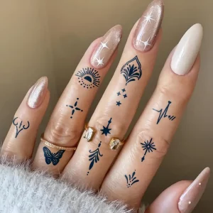 tatouage temporaire géométrie Y2K waterproof 12-14 jours doigt clavicule jambe cou