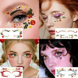 tatouage temporaire sapin étoile paillettes animation noël fête visage DIY
