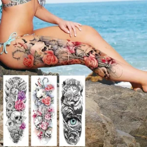 tatouage temporaire roses noires baroque bras avant-bras effet artistique waterproof
