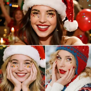 tatouage temporaire noël glitter sapin étoile flocon blush fête visage corps waterproof