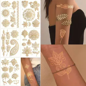 tatouage temporaire or feuille motif floral élégant waterproof mariage fête soirée