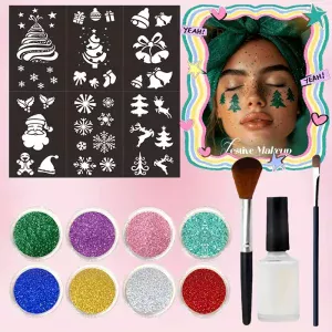 kit tatouage pailleté noël coffret cadeau paillettes pochoirs pinceaux femme DIY fête