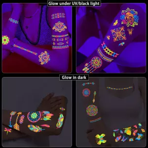 tatouage temporaire phosphorescent tribal glow party lumière noire waterproof festival néon