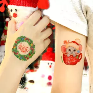 tatouage temporaire noël pailleté sapin père noël animaux flocon fêtes glitter