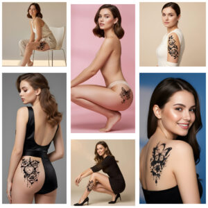 Pack Saint-Valentin 6 tatouages semi-permanents romantiques fleurs papillons