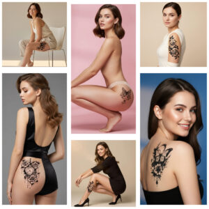 Pack Saint-Valentin 6 tatouages semi-permanents romantiques fleurs papillons