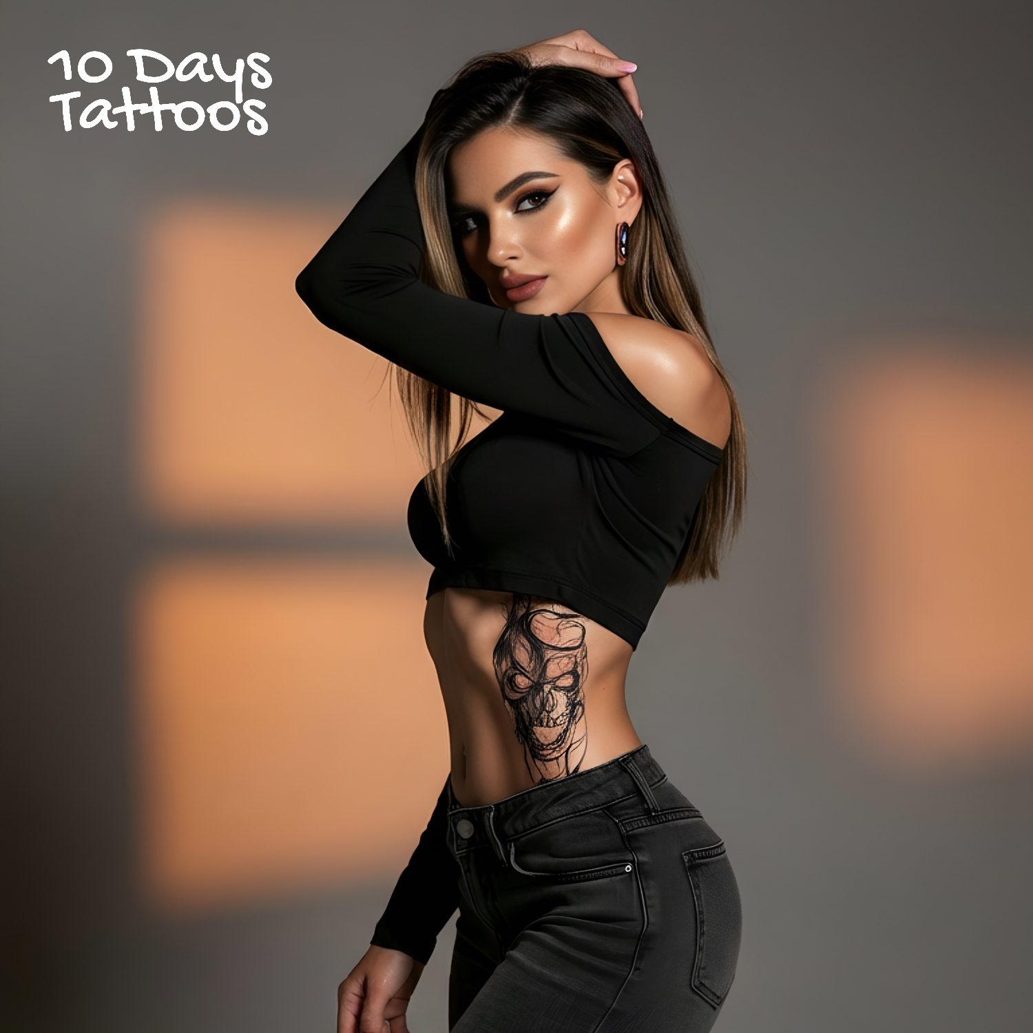 Detail du tatouage Nishikigoi Duo: Le sujet principal du tatouage est un crane stylise, compose