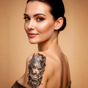 Detail tatouage Tengu Fury Le Dmon Floral - 1) Sujet principal: Tatuage temporaire - Style japonais authentique